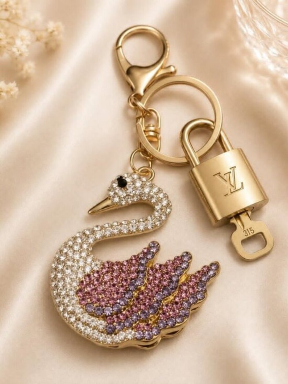 Authentic Louis Vuitton Padlock Gold 🔒 Key Set + Unbranded Swan Keychain Charm